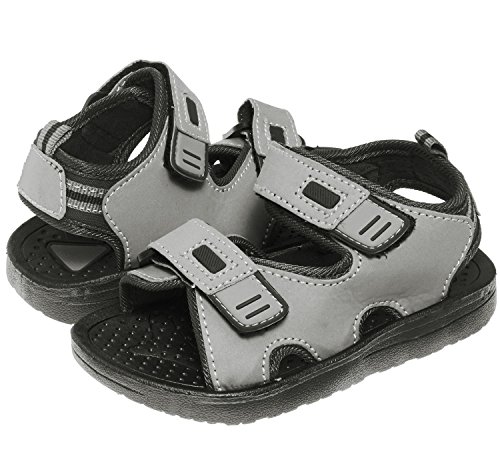 Skysole Boys Double Adjustable Strap Lightweight Sandals Grey/Black 7/8 US Toddler