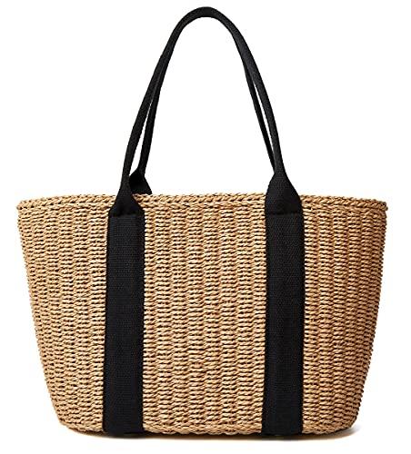 Epsion Women Straw Bags Summer Beach Tote Bag Handmade Woven Shoulder Crossbody Handbag One Size