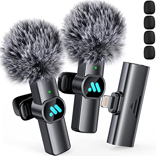 Leettus 2pcs Lavalier Wireless Microphone for iPhone iPad, Wireless Microphone for Video Recording, Game Live Streaming, Interviews, YouTube, TikTok, Vlog