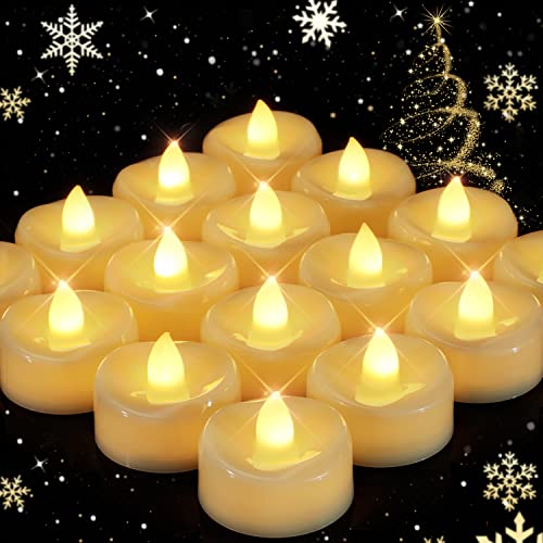 YOJACIKI Flameless Candles, 24 Pack LED Tea Lights Candles Battery Operated, Last 200+ Hrs Flickering Tea Lights, Flameless Tealight Candles for Halloween Diwali Fall Christmas Wedding D 1.5”x H 1.25”