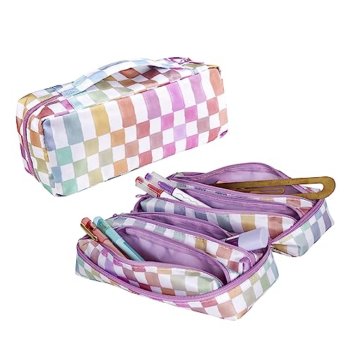 Erin Condren 5-in-1 Zipper Pouch - Watercolor Checkered - Four Removable Small Interior Pouches in an Overall Large Pouch for Organization and Travel