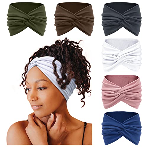 Tobeffect 7 Inches Wide Headbands for Women, Extra Large Turban Headband Boho Hairband Hair Twisted Knot Accessories, 6 Pack