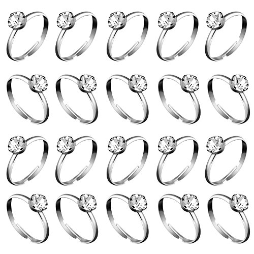 Whaline 36 Packs Silver Diamond Engagement Rings Bridal Shower Rings for Wedding Table Decorations, Party Supply, Favor Accents, Cupcake Toppers