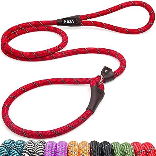 Fida Durable Slip Lead, 6 FT x 1/2' Heavy Duty , Comfortable Strong Rope for Large, Medium Dogs, No Pull Pet Training Loop Leash with Highly Reflective, Red
