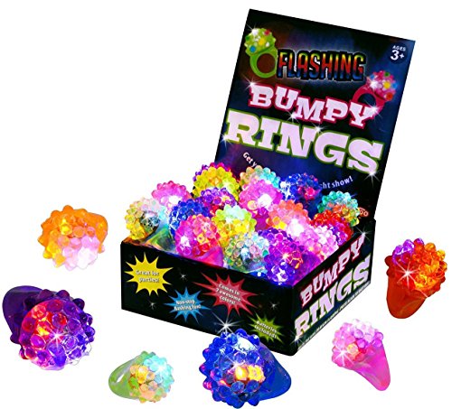 Kangaroo 18-Pack Glow In The Dark Rings Treasure Box Toys I Bumpy Rings Easter Egg Filler Birthday Party Favor Toys for Kids & Toddlers I Led Light Up Rings Bulk Easter Toys Neon Party Supplies Box