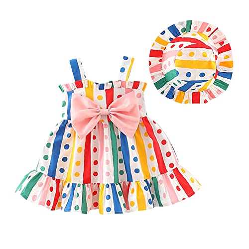 3-24 Months Toddler Baby Girl Suspender Ruffled Skirt Dress Rainbow Color Dress Summer Dress Vacation Daily Wear Hats