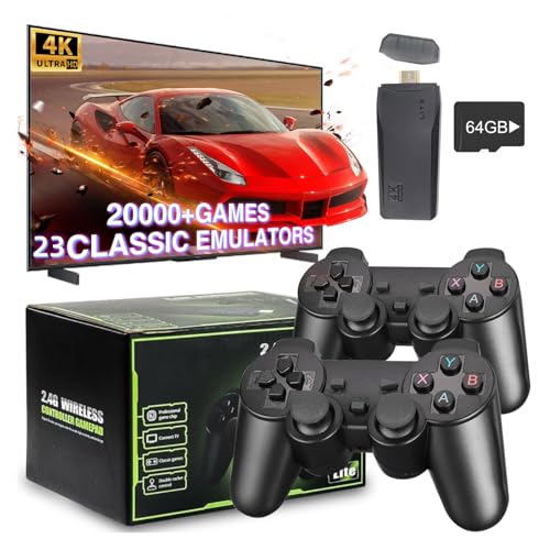 2024 Upgrade Retro Gaming Console,X2 Wireless Retro Game Console Stick 4K HDMI,Built in 20400+Games with 23 Emulators with 2*2.4G Wireless Controllers,Consola de Videojuegos,Emulator Console (64G)