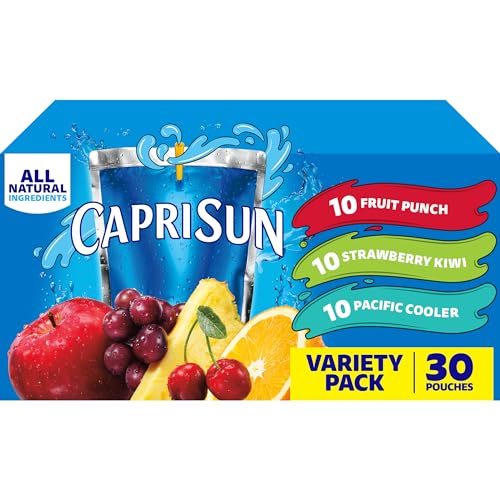 Capri Sun Fruit Punch (Strawberry Kiwi & Pacific Cooler Naturally Flavored Kids Juice Drink Blend Variety Pack, 30 ct Box, 6 fl oz Pouches)