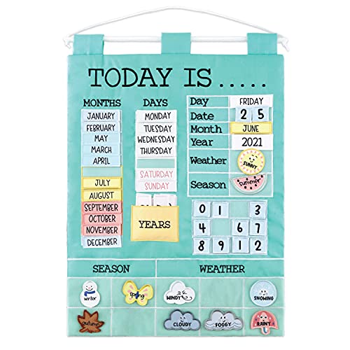 The Peanutshell Preschool Educational Wall Calendar - 53 Fabric Pieces for Months, Days, Years, Weather, & Seasons