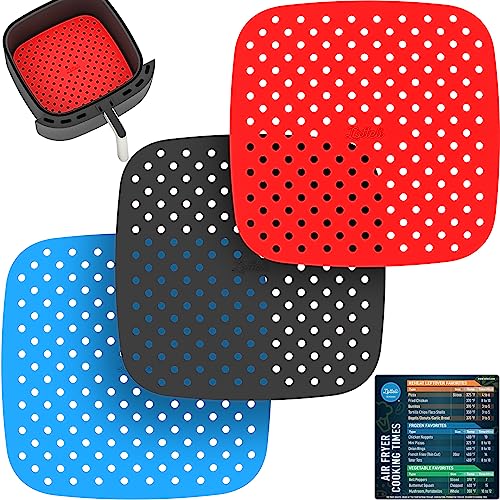 Reusable Silicone Air Fryer Liners with Air Fryer Magnetic Cheat Sheet, Easy Clean Air Fryer Accessories, Non Stick, AirFryer Accessory Parchment Paper Replacement (Square 8.5')