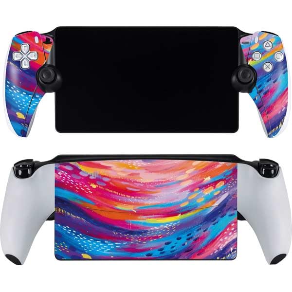 Skinit Decal Gaming Skin Compatible with Playstation Portal Remote Player - Officially Licensed Rainbow Wave Brush Stroke by Etta Vee Design