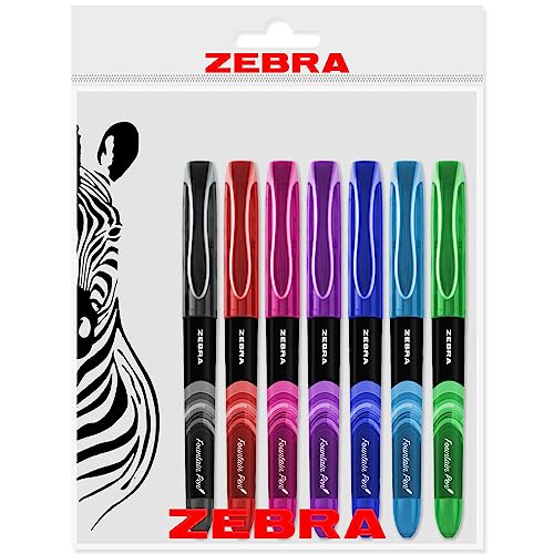 ZEBRA Fuente - Disposable Fountain Pen - One of Each Coloured Ink - Pack of 7