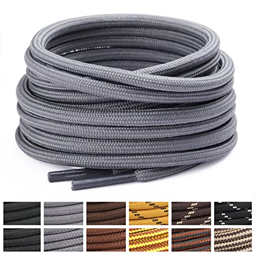 Stepace Round Shoelaces [2 Pairs] Heavy Duty Boot Shoe Laces for Hiking Work Boots Gray-120 (High density)