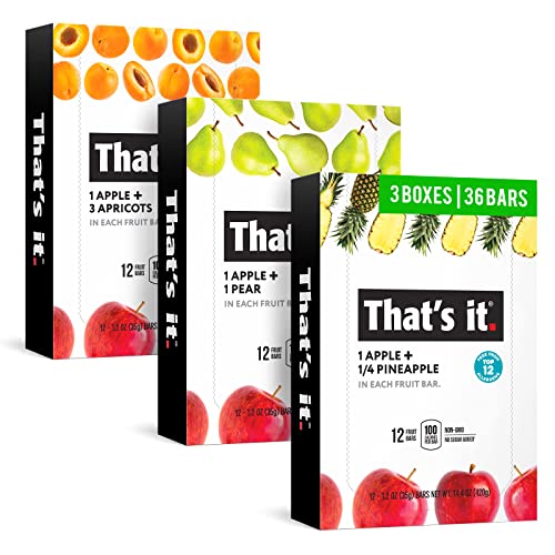 That's it. (36 Count) Variety Pack | Apricot, Pear, and Pineapple Flavors | 100% Natural Real Fruit Bars Plant-based, Vegan, Gluten-free, No Added Sugar, Top 12 Allergen Free