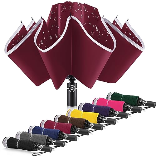 Bodyguard Inverted Umbrella Large Windproof Umbrellas for Rain Sun Travel Umbrella Compact with Reflective Stripe, Burgundy-46 IN