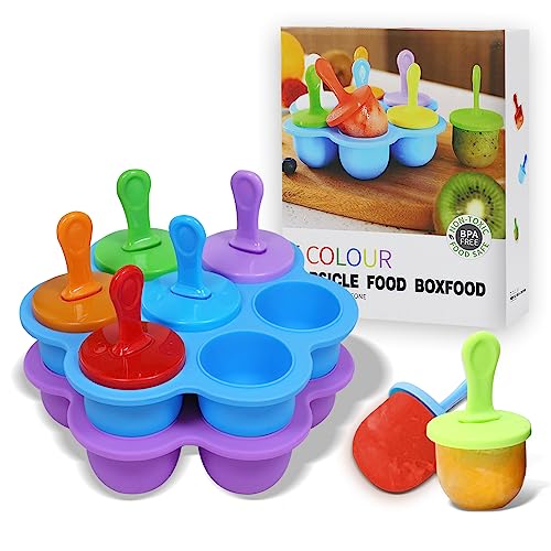 Silicone Popsicle Molds 14-cavity DIY 2Pcs Ice Pop Mold with Colorful Sticks For egg biting ice cream molds baby food storage containers non stick cake molds (Purple&Blue)