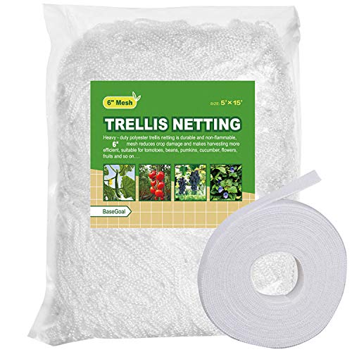 BaseGoal All-Weather Trellis Netting Mesh Plant Garden Vine Growing Flexible String Net (6' Mesh ployester, 5' Wx 15'L)