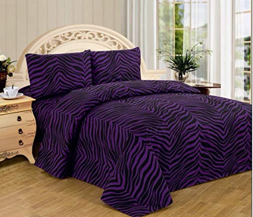 WPM 3 Piece Zebra Animal Jungle Print Super Soft Executive Collection 1500 Series Bed Sheet Set (Twin, Purple Zebra)