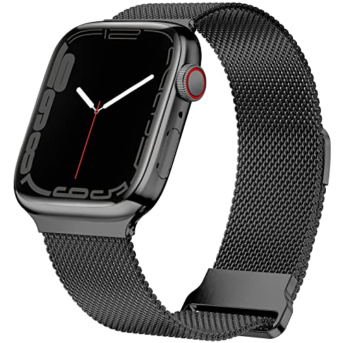 Geoumy Magnetic Band Compatible with Apple Watch 38mm 40mm 41mm, Stainless Steel Mesh Milanese Strap with Adjustable Loop, Metal Wristband for iWatch SE Series 9 8 7 6 5 4 3 2 1 for Women Men, Black