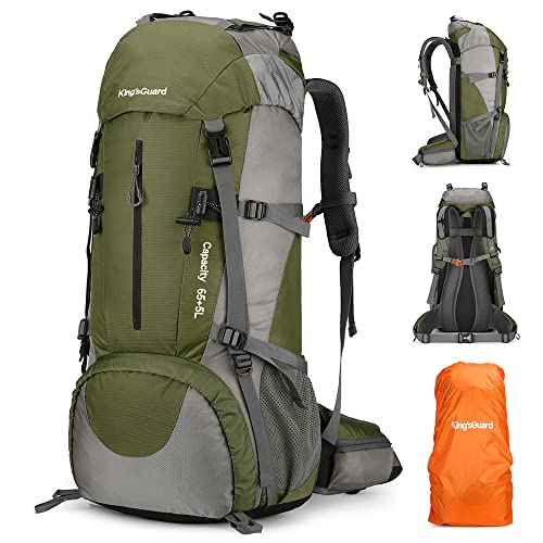 King'sGuard 70L Hiking Backpack Large Lightweight Waterproof Camping Backpack Travel Backpacking Backpack Daypack with Rain Cover -Frameless (Army Green)