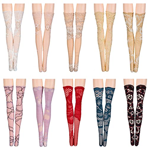 Sotiff 10 Pairs Doll Lace Stockings Handmade Long Sock Female Doll Socks Legging Casual Accessories for DIY Baby Doll Clothes Toy (Classic Style)