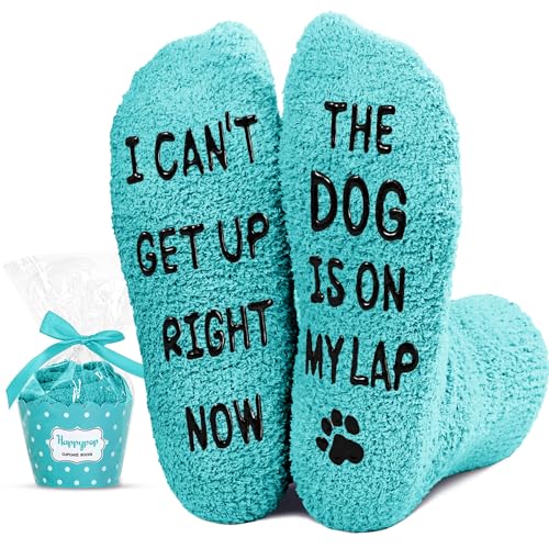 HAPPYPOP Funny Dog Gifts Dog Mom Gifts for Women Her Wife, Novelty Dog Socks Silly Fun Green Fuzzy Socks