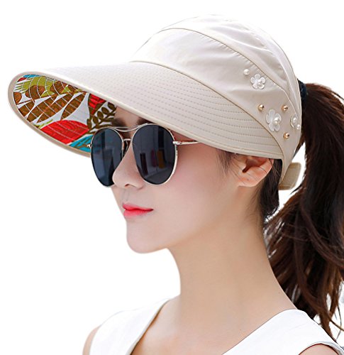HINDAWI Sun Hats for Women Sun Hat Wide Brim UV Protection Summer Beach Foldable Visor Beige