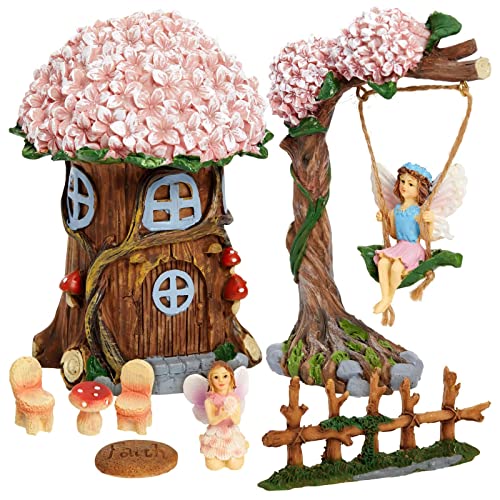 Juvale 8 Piece Miniature Fairy Garden Accessories Outdoor Decor Figurines Kit for Kids, Mini Whimsical Ornaments and Decorations for Patio, House, Garden, Desk, Yard Supplies