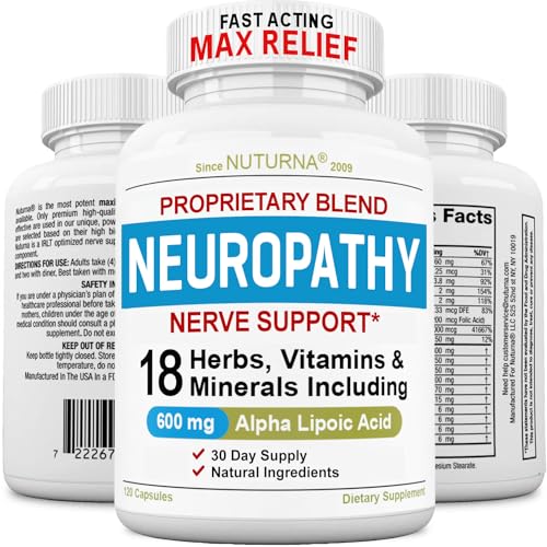 Neuropathy Support Nerve Supplement with 600 mg Pure Alpha Lipoic Acid - Maximum Strength Formula, Fortify Nerves in Fingers, Hands, Toes, & Feet - Best Peripheral Relief Support - 120 Capsules