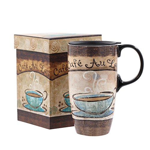 Topadorn Tall Ceramic Travel Mugs 17 oz. Sealed Lid With Color Box and Handle Coffee Cup, Cafe