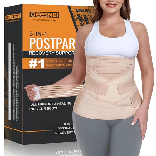 QEESMEI 3 in 1 Postpartum Belly Support Recovery Wrap - Postpartum Belly Band - Postpartum Essentials Post Partum Waist Binder, Post Surgery Abdominal Binder Shapewear (Beige, XXL)