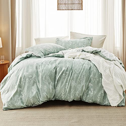 Bedsure California King Comforter Set - Sage Green Comforter, Cal King Bed Set, Cute Floral Cali King Bedding Set, 3 Pieces, 1 Soft Reversible Botanical Flowers Comforter and 2 Pillow Shams