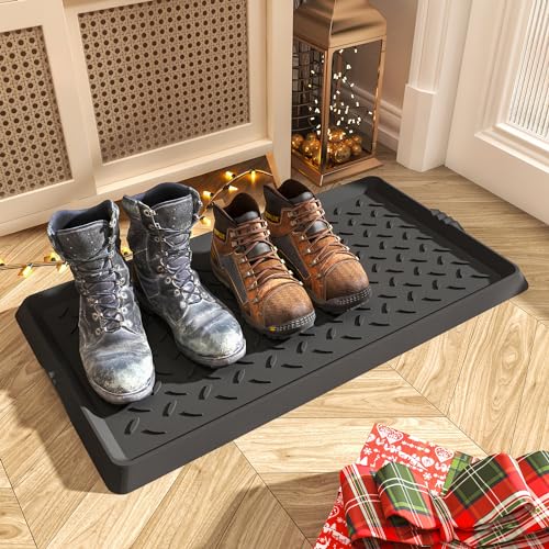 SUPENUIN Boot-Tray Heavy Duty Rubber Mat with Lip Waterproof Shoe Mat Tray for Entryway Indoor Multi Use Catch All Trays Entryway Shoe Storage Shoe Organizer for Entryway 16x27.5 Inches