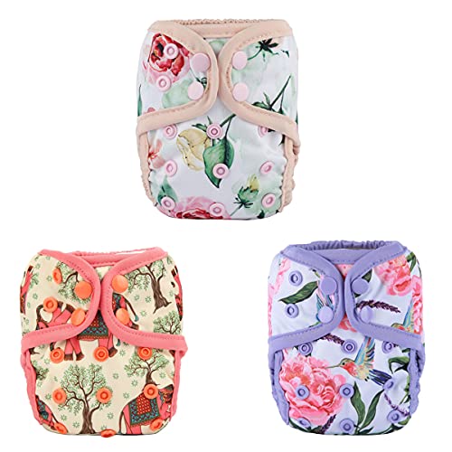 3 Newborn Baby Diaper Covers Nappies 8lbs-11lbs for Girls (Elephant Tree)
