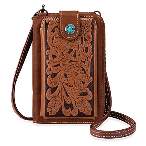 Montana West Crossbody Cell Phone Purse For Women Western Style Cellphone Wallet Bag Travel Size With Strap Brown MW629BR