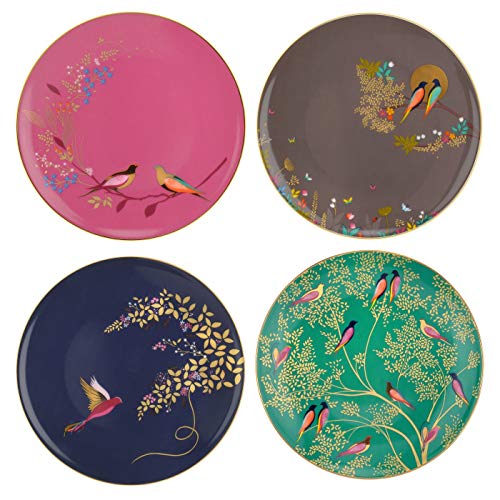 Portmeirion Sara Miller London Chelsea Cake Plates | 8 Inch Plates for Dessert, Pastries, and Cupcakes | Set of 4 Plates in Assorted Colors | Made from Fine China with Gold Detail | Handwash Only