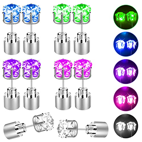 esonstyle 5 Pairs Bright Stylish Fashion LED Earrings Glowing Light Up Earrings Diamond Crown Ear Drop Pendant Stud Stainless