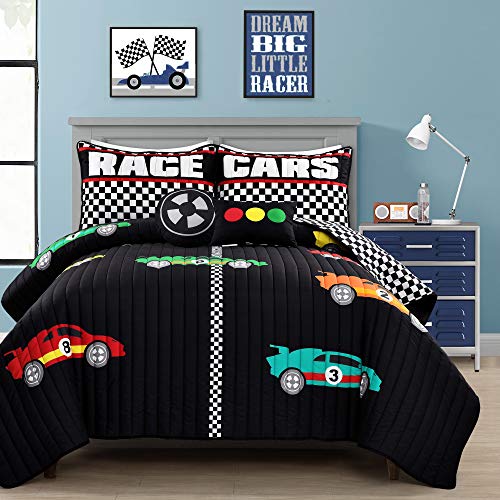 Lush Decor Racing Cars 5 Piece Quilt Set, Full/Queen, Black