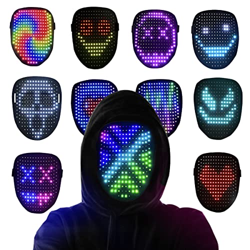 COKOTEE Led Mask, Light up Mask with Gesture Sensing, Face Transforming Mask for Halloween Festival Cosplay Costume Masquerade Parties, gifts