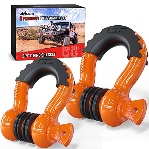 Nilight 2 Pack 3/4' D-Ring Shackle 4.75 Ton (9500 Lbs) Capacity with 7/8' Pin Heavy Duty Off Road Recovery Shackle with Isolators & Washer Kit for Jeep Truck Vehicle, Orange (90051B)