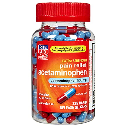 Rite Aid Extra Strength 500 mg Acetaminophen Pain Relief, Rapid Release Gelcaps - 225 Count | Pain Reliever, Joint Pain Relief | Muscle Pain Relief | Arthritis Pain Relief | Back Pain Relief Products