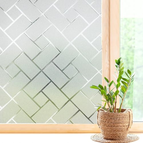 Coavas Window Privacy Film Non-Adhesive Privacy Window Film Frosted Glass Window Film Sun Blocking Window Film Heat Control UV Blocking for Home Office, 17.5 x 78.7 inches