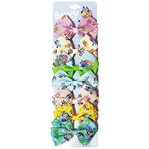 Bluey Kids Hair Bows - Hair Accessories Gift Set- 7 Pcs 4 Inch Bow Bundle- for Girls- Different print on each clip- Alligator Clip- Ages 3 +
