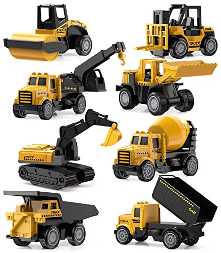Geyiie Alloy Small Construction Cars Vehicles, Die Cast Mini Construction Truck Toys, Heavy Duty Bulldozers Excavator Cement Dump Forklift Toys Outdoor Gifts for Kids Toddler