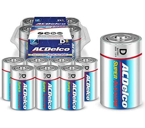 ACDelco 8-Count D Batteries, Maximum Power Super Alkaline Battery, 7-Year Shelf Life, Recloseable Packaging