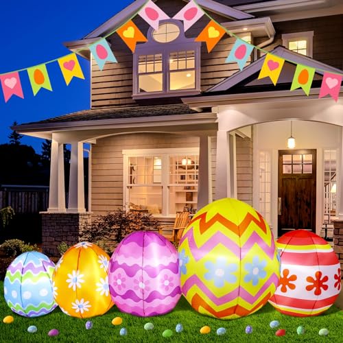 Baquler 8 ft LED Light up Inflatable Easter Eggs Decorations, Colorful Easter Blow up Yard Decoration for Easter Holiday Party Indoor Outdoor Home Yard Garden Lawn Decor