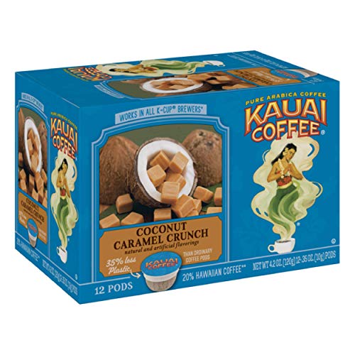 Kauai Coffee Coconut Caramel Crunch Medium Roast- Compatible with Keurig Pods K-Cup Brewers (6 Packs of 12 Single-Serve Cups)