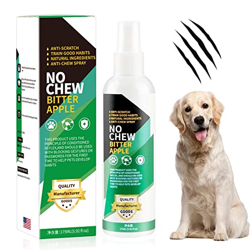 TUIOOE Bitter Apple Spray for Dogs to Stop Chewing - Prevent Licking, Marking, Chewing - Anti Chew Deterrent No Chew Spray | Alcohol Free, Non-Toxic, No Sting & No Smell - Indoor & Outdoor Safe 175ML