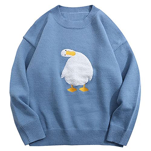 Aelfric Eden Mens Fashion Ducks Cartoon Sweaters Unisex Oversized Jumper Long Sleeve Casual Sweater Retro Couple Top