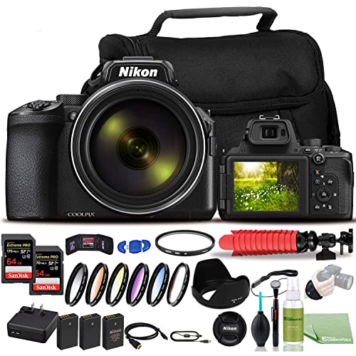 Nikon COOLPIX P950 Digital Camera - Bundle - (26532) + Color Multicoated 6pcs Filter Set + 2X EN-EL20 Battery + 2X SanDisk?Extreme PRO 64GB Card + Large Case + 12 Inch Flexible Tripod + More